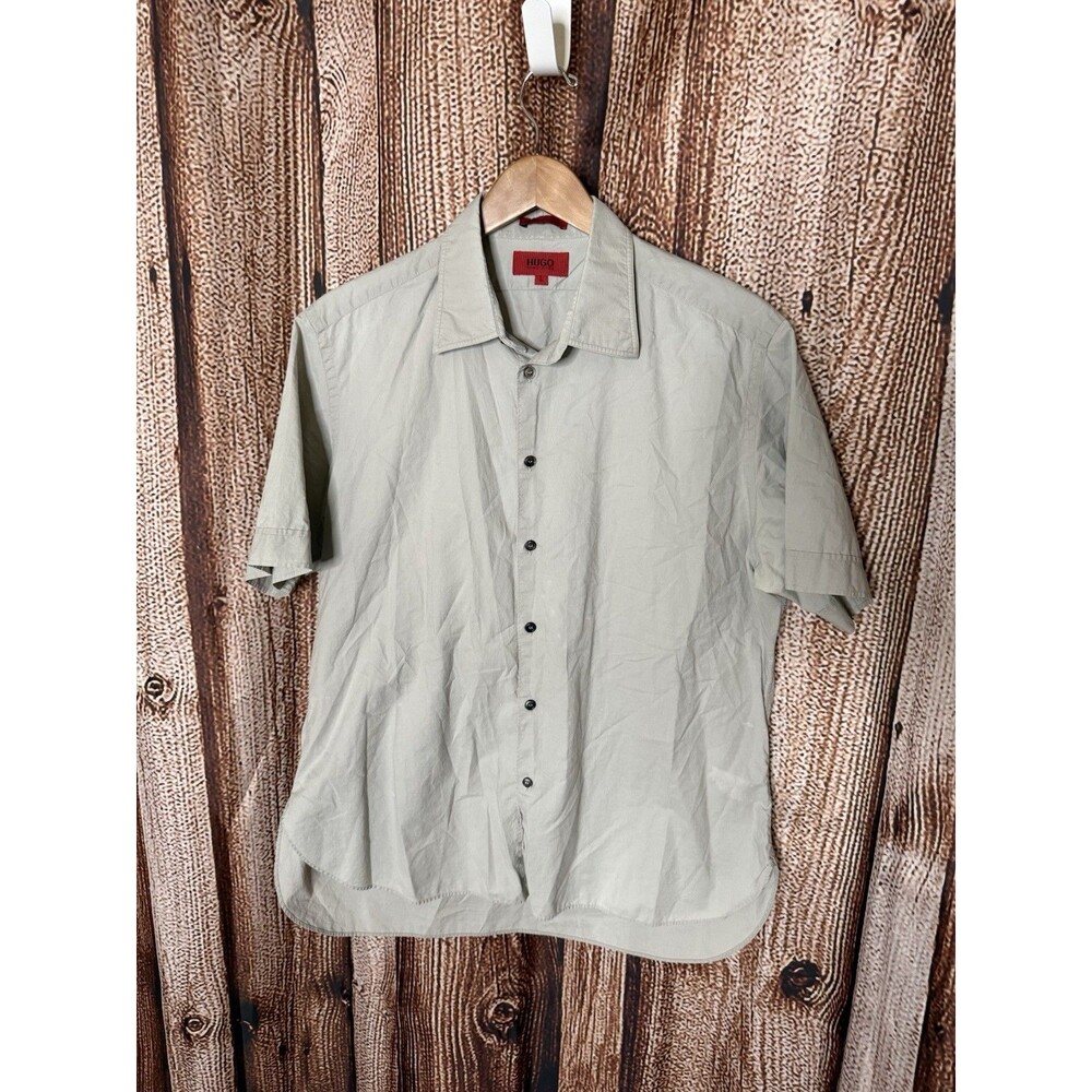 Hugo Boss Men’s Gray Short Sleeve Button Up Shirt Size Large